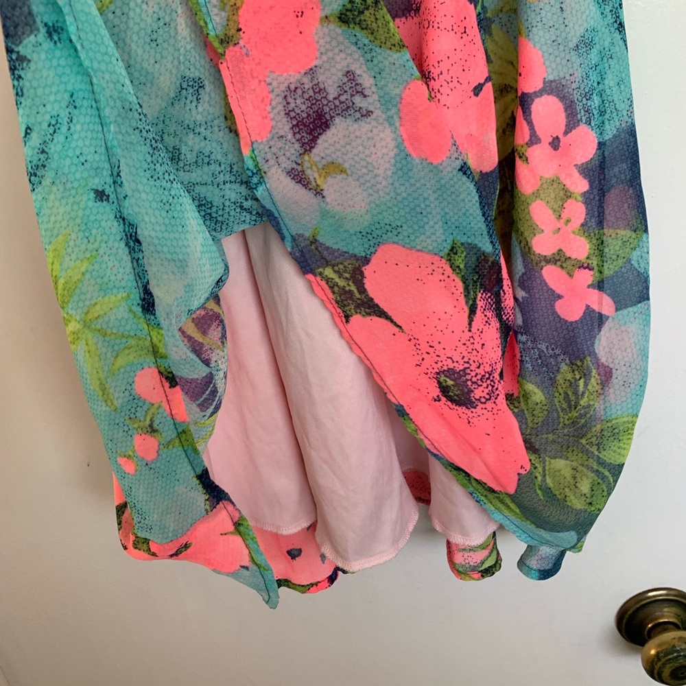 LUSH Floral Chiffon Dress Blue Pink Floral Tropic - Picture 5 of 8